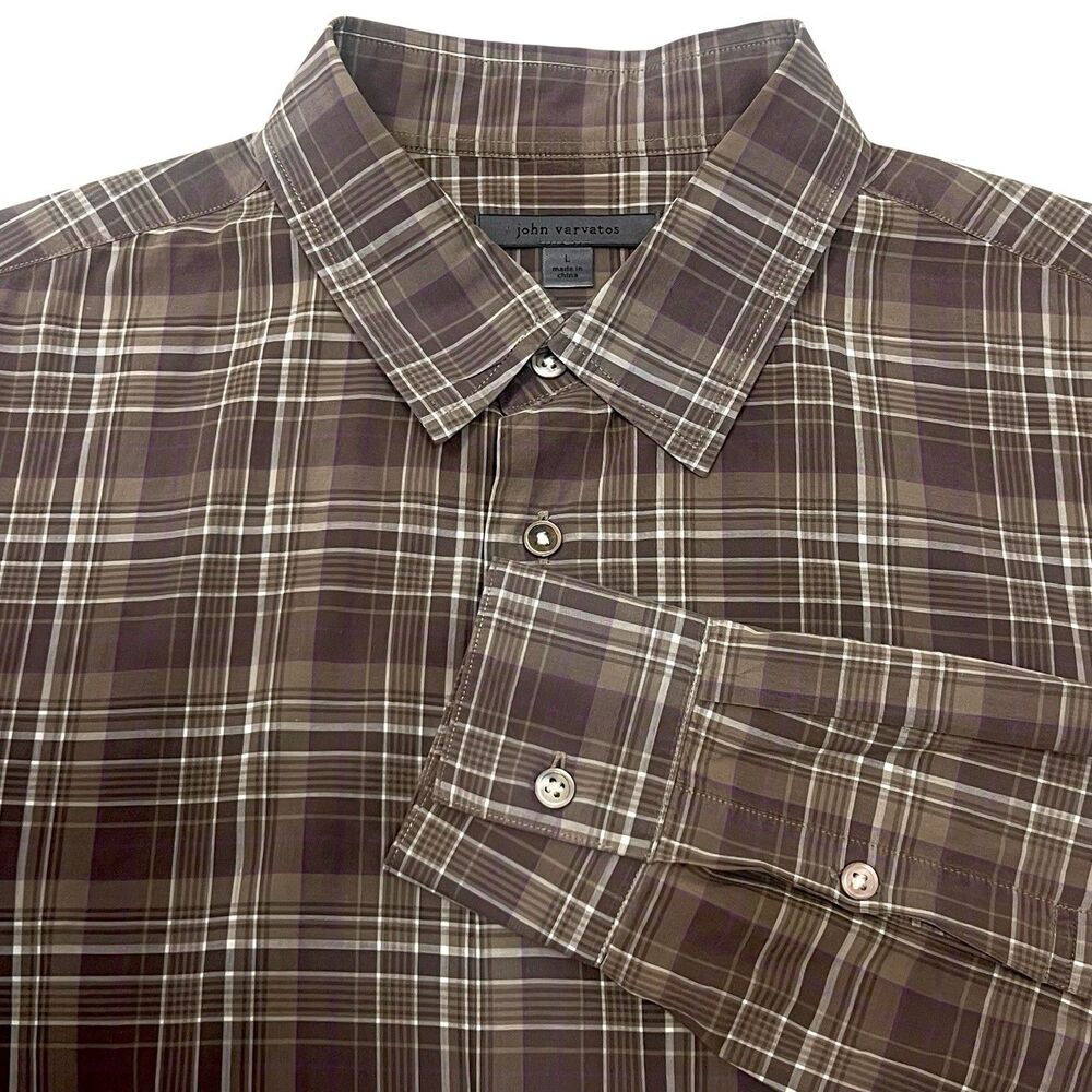 John Varvatos Plaid Button Down Shirt Long Sleeve Lightweight Brown Men’s Size L